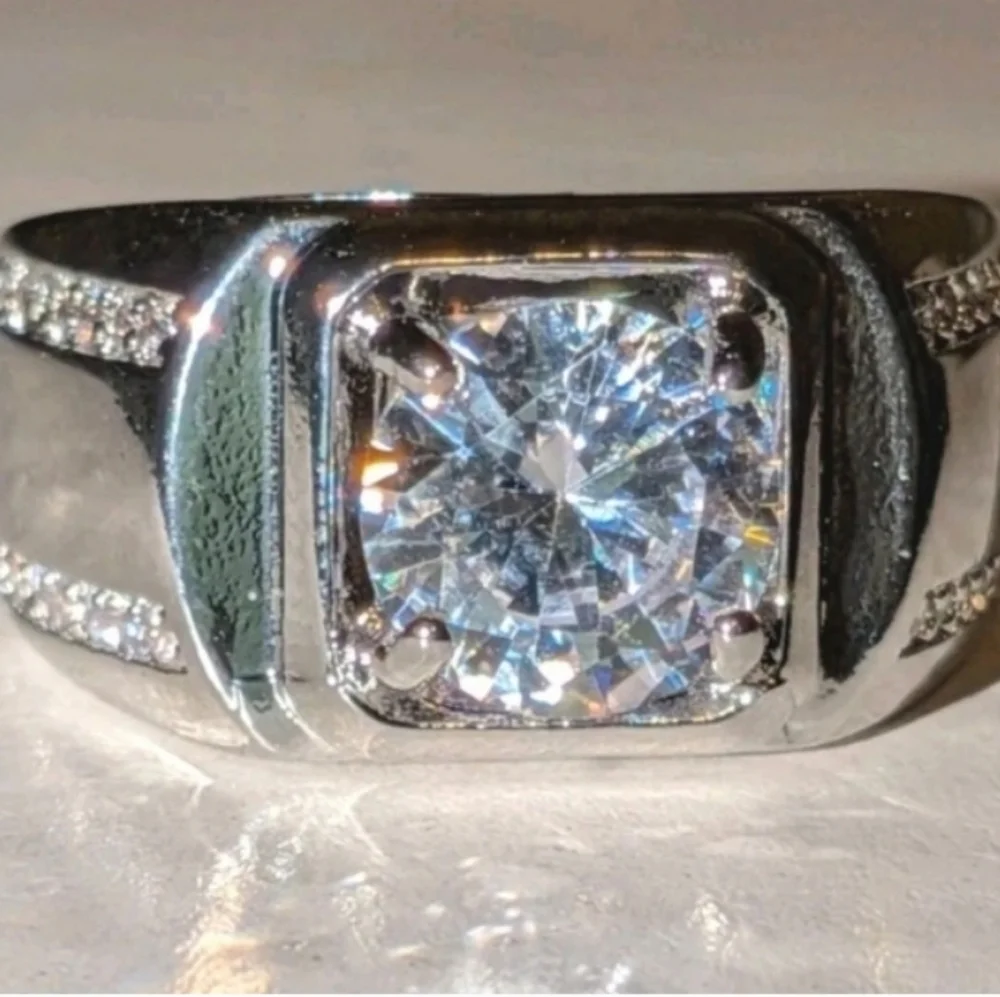 Mens Silver Ring with Large Square Gemstone Sz 8